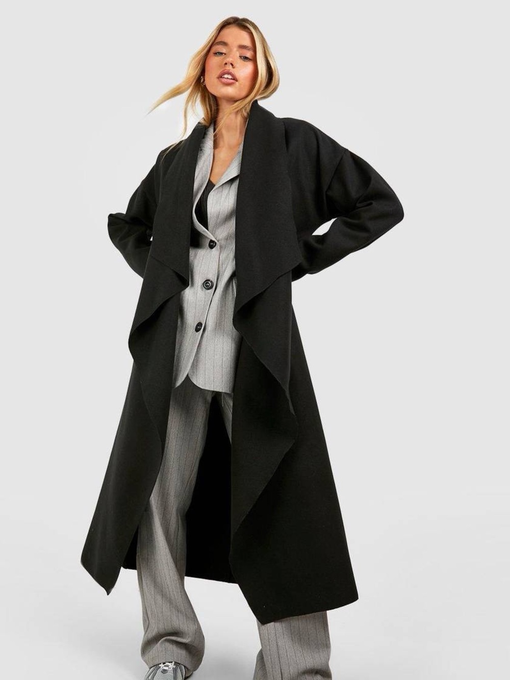 Missguided Black Draped Trench Coat Size Small Retail